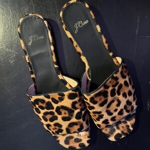 J Crew Animal (Leopard) Print Leather Mules, Size 10